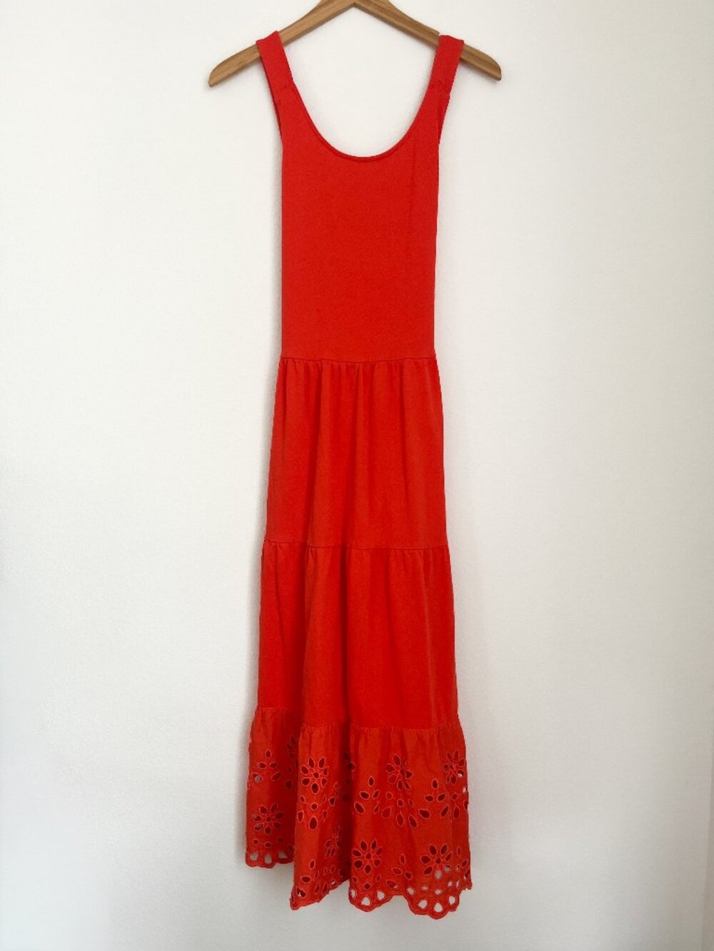 J.Crew Tiered Knit Maxi Dress Medium Red Orange Eyelet